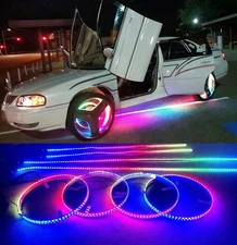 15.5" Remote APP Chasing LED Wheel Rings Rim Lights+Underglow Strips Lights KIT
