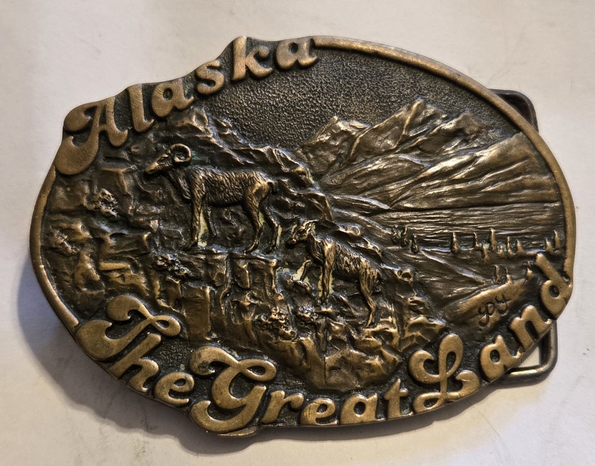 Vtg 1983 Paula Freed Alaska The Great Land Numbered Metal Belt Buckle