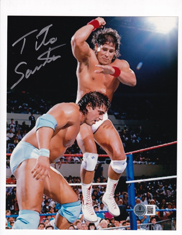 Tito Santana WWF Autographed 8x10 Photo vs Rick Martel Beckett Authentic