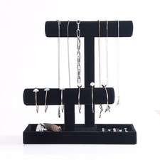 2 Tier Necklace Bracelet Holder Organizer With ring Tray, Multi-use Jewelry D...