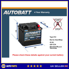 Battery fits SSANGYONG TIVOLI XLV MUSSO 1.6 2.0 1.6D 1996 on 012 420A 45Ah New