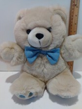 Beige Teddy Bear with blue Bow Tie 10" Stuffed Animal Plush blue pads on feet.