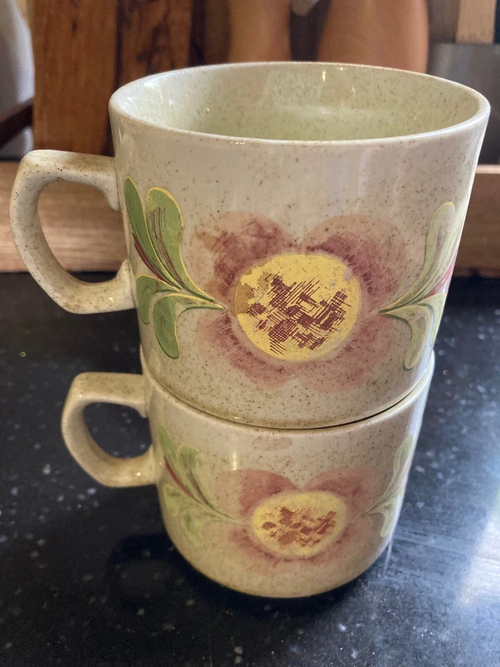 Paire de grand mug en porcelaine décor floral Made in Italy vintage - Photo 1/4