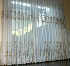 NEU Hochwertiger Gardinen Vorhang Stoff VOILE Stickereien METERWARE