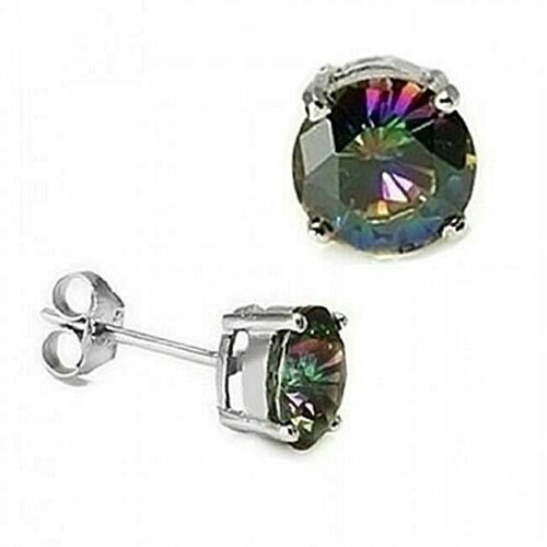 1 ct. Mystic Rainbow Topaz Stud Earrings in Solid Sterling Silver