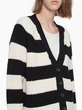 Calvin Klein Women's Striped Button-Front Boyfriend Cardigan , Black White, M