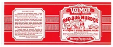 ORIGINAL C1920S PRODUCT LABEL COMICAL BED BUG MURDER! INSECTICIDE VALMOR M69