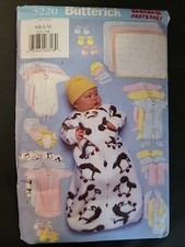 Butterick 5220 LAYETTE bunting jumpsuit shirt bib SZ NB Small Med Infant PATTERN