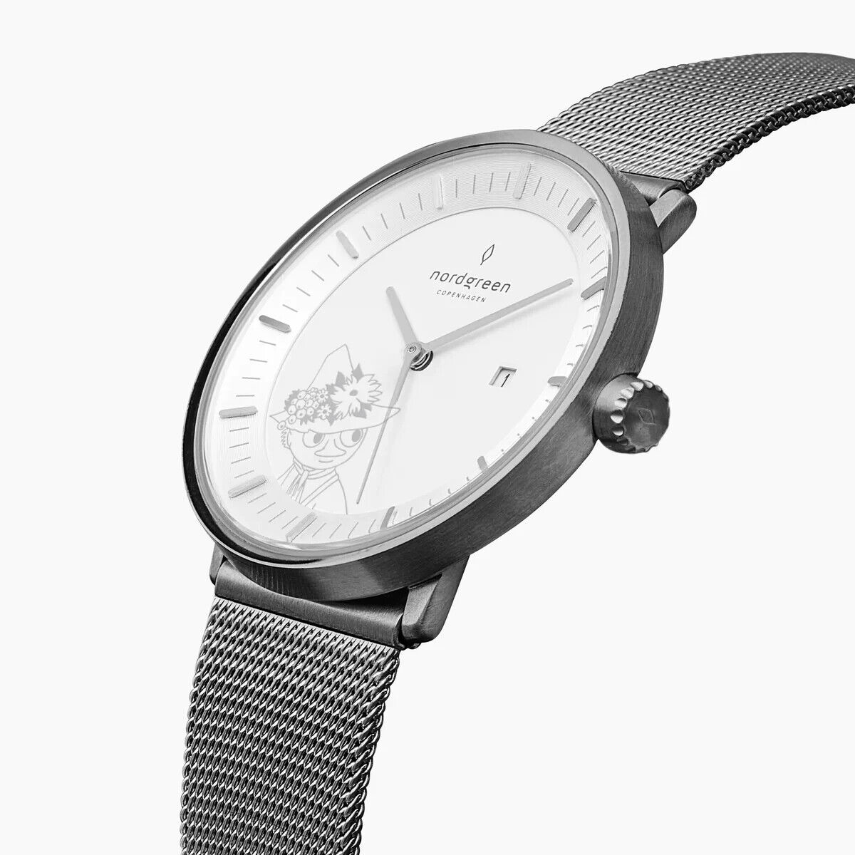 Nordgreen x Moomin collab Snufkin Silver Round Watch from Nordgreen x Moomin collab Snufkin Silver Round Watch from