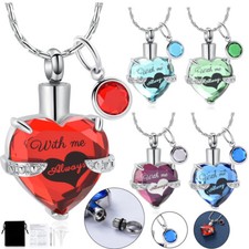 Heart Cremation Jewelry for Ashes Birthstone Urn Necklace Crystal Memorial Gifts