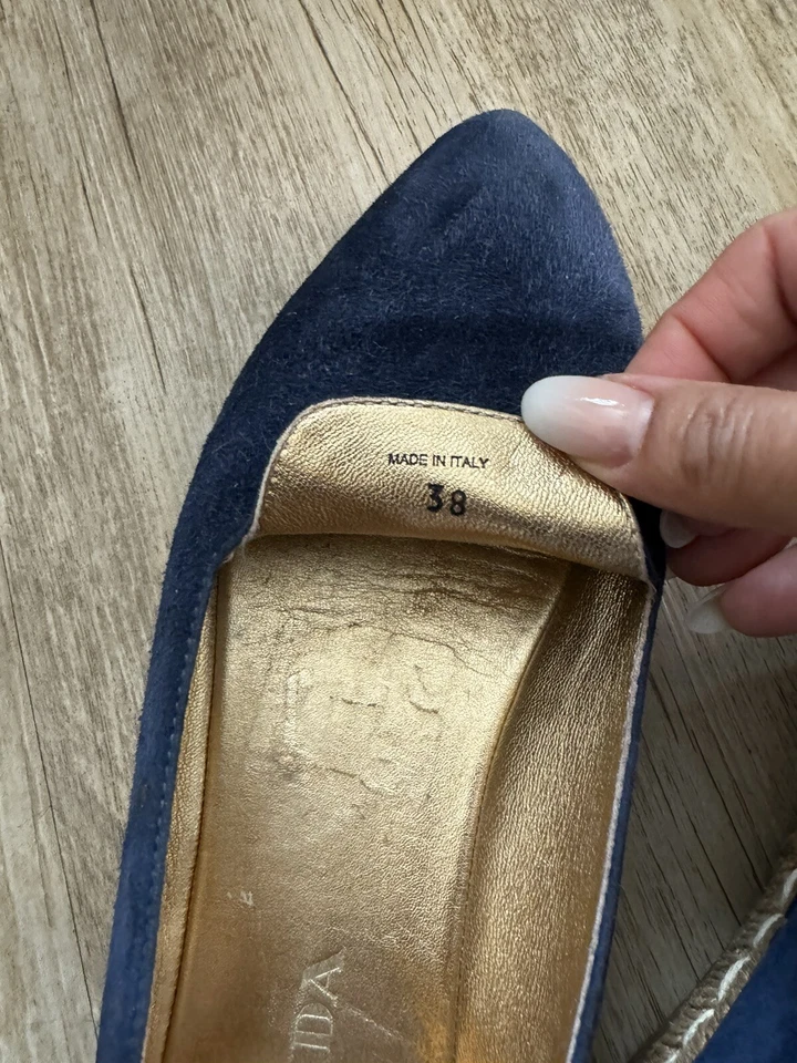 PRADA ALPARGATAS MOCASINES PLANOS CUERO GAMUZA AZUL TALLA EU 38 US 8 Foto 3 de 4