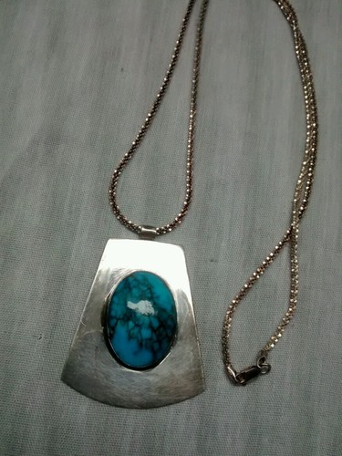 Stunning artisan studio modernist sterling silver 925 turquoise pendant