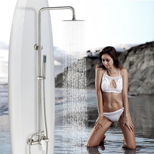 8" Outdoor Shower Faucet Fixture Stainless Steel Rainfall Shower Set Wall Mount - Picture 23 of 26