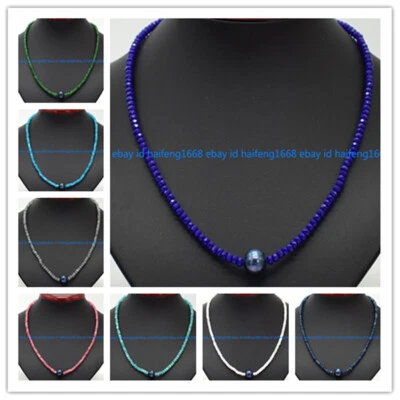 Natürliche 2x4mm Facettiert Rondelle Edelstein Schwarz Perle Halskette 18" - Bild 1 von 4