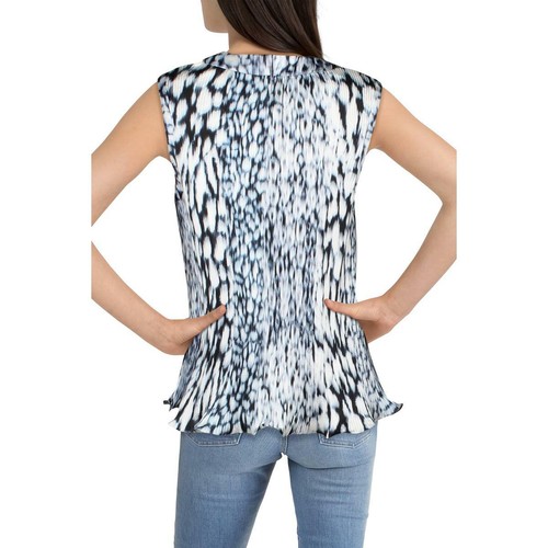 ELIE TAHARI Damen Stargazer schwarz weiß strukturiert Plissee Band Kragen Bluse Top - Bild 2 von 2