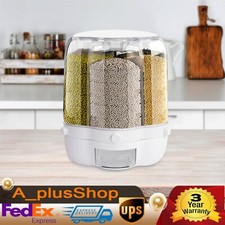 360  Rotating Rice Storage Dispenser 6 Grid Grain Bean Dry Food Container Lid