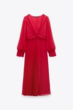 Zara womens fuchsia pleated long sleeve midi dress size M