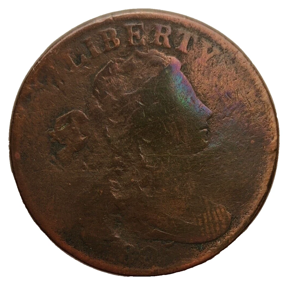 Busto drapeado 1805 centavo grande tonificado limpo danificado - Imagem 3 de 4