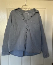 Denim & Co. Comfy Knit Acid Wash Snap-Down Big Shirt Blue Haze XL A398844