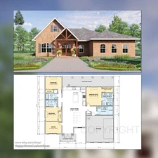 Brick Lane Farmstead Modern House Design 55 x 46 - 3 Bed 3 Bath Blueprint