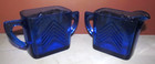 Vintage Hazel Atlas Cobalt Blue Chevron Creamer And Sugar Bowl Set Art Deco — photo 1