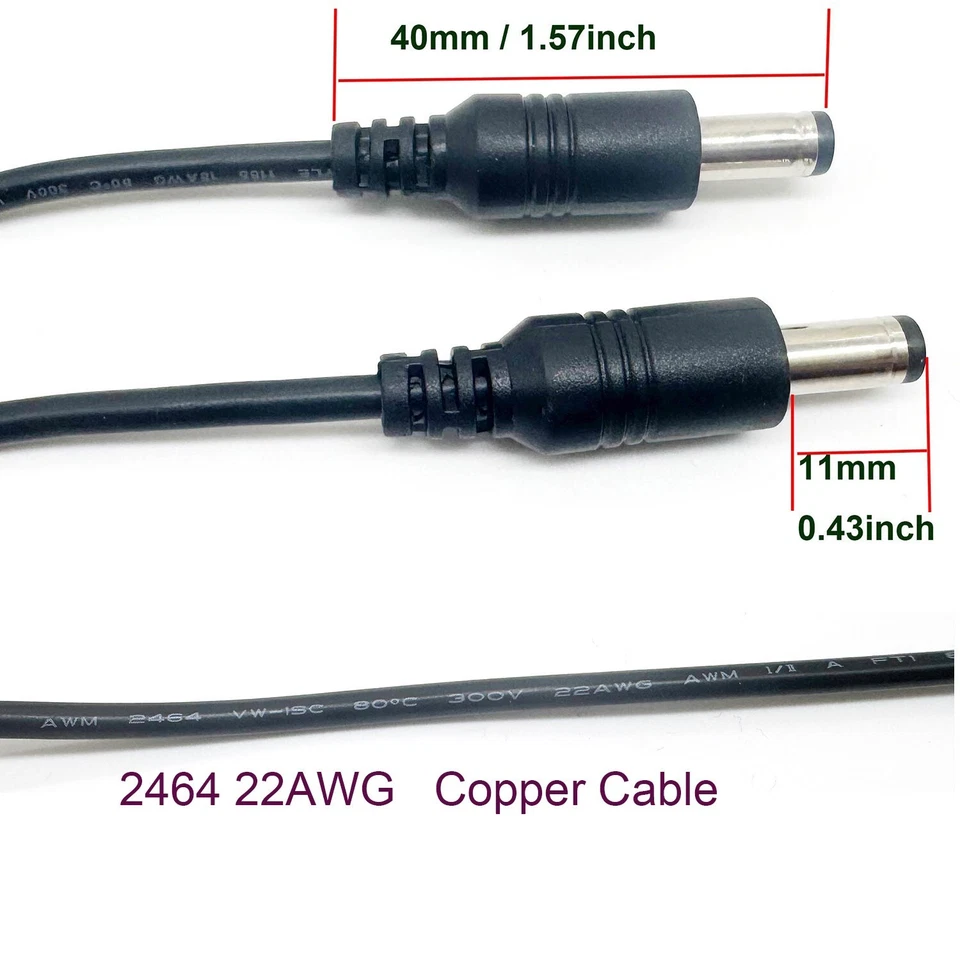2x DC Power 5.5mm x 2.5mm Male to 2.1mm Male Camera Cable LED Strip CCTV Router - Image 4 of 4
