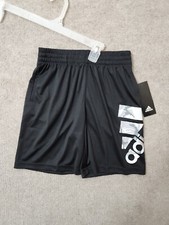 Adidas Badge of Sport Shorts Boys S 8 Black Camo Logo Print Athletic NEW