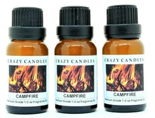3 Campfire 1/2oz Premium Grade Scented Fragrance Oil Crazy Candles