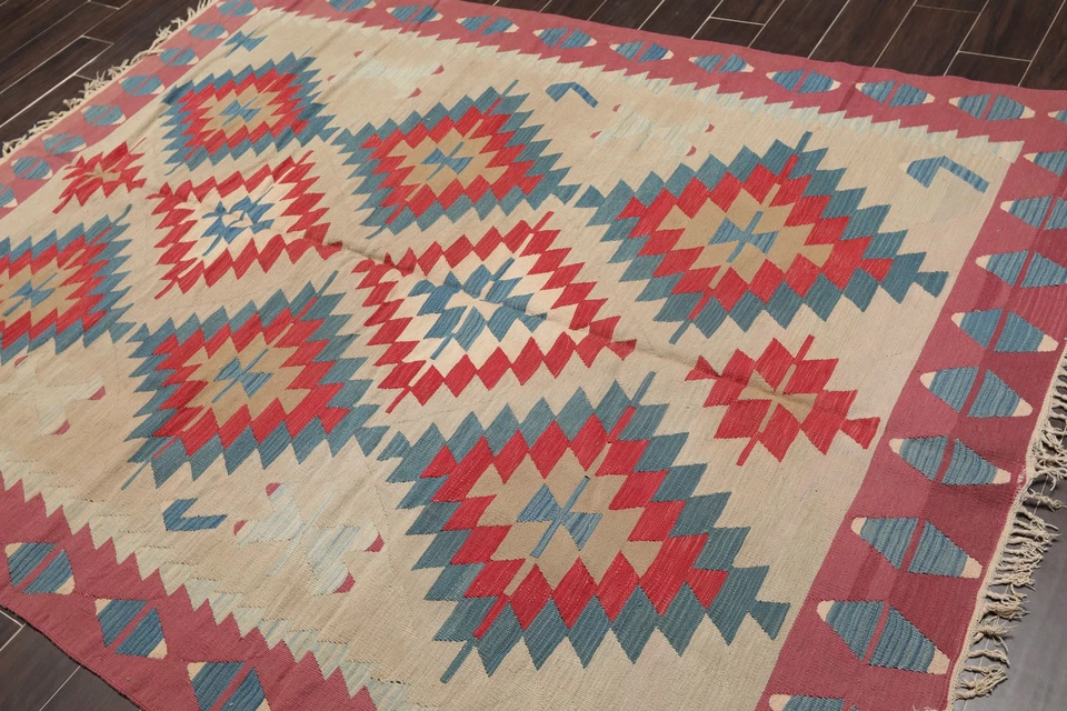 Vintage Hand-Woven Turkish Kilim Southwestern Area Rug Beige 6'1"x8'1" - Image 3 of 4