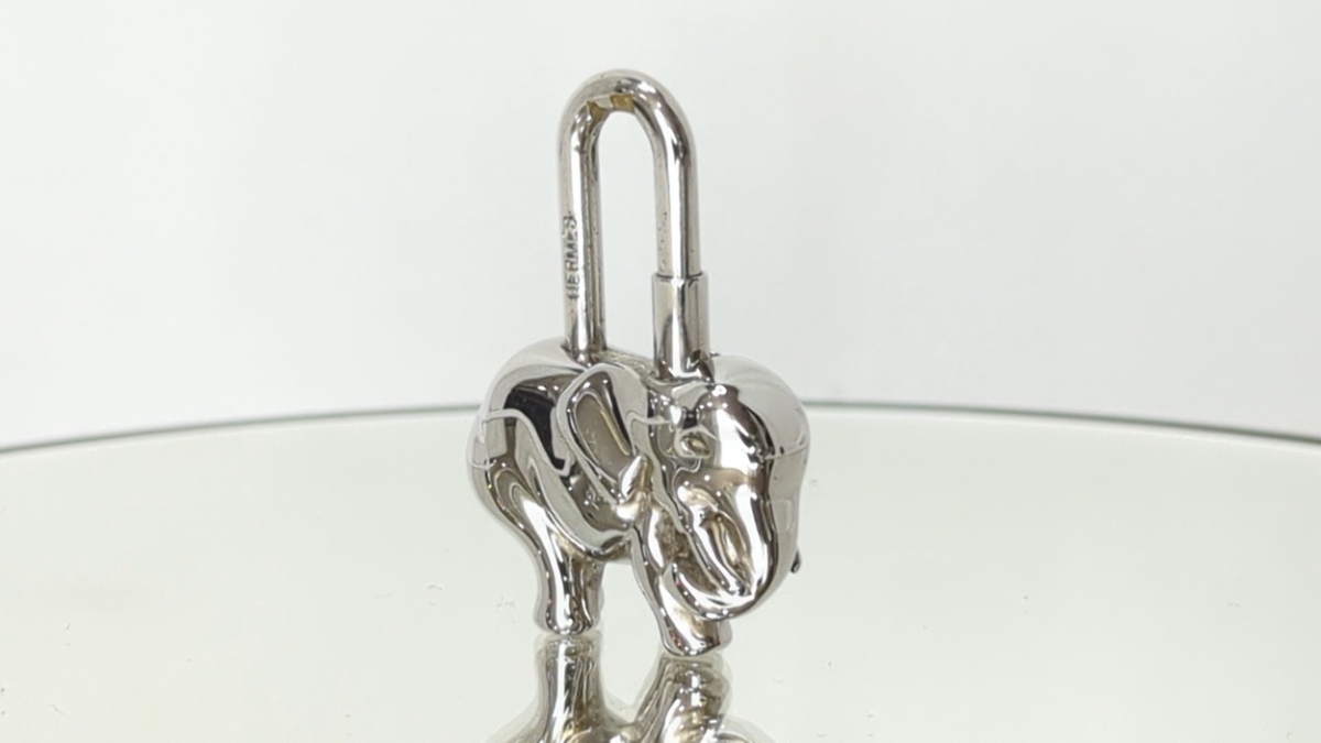 HERMES Elephant Cadena Padlock Silver Bag Charm Pendant Keyholder