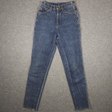 Vintage 80s Lee Mom Jeans 25x30 Womens USA Acid Wash Faded Raw Hem Red Tag Retro