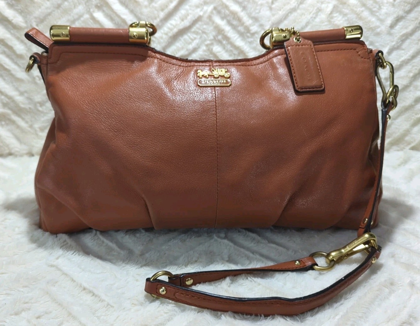 Coach Madison Carrie Satchel Bag Burnt Brown Rust Leather