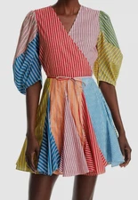 Rhode Women's Red White Cotton Colorblock Claudine Mini Wrap Dress Size M