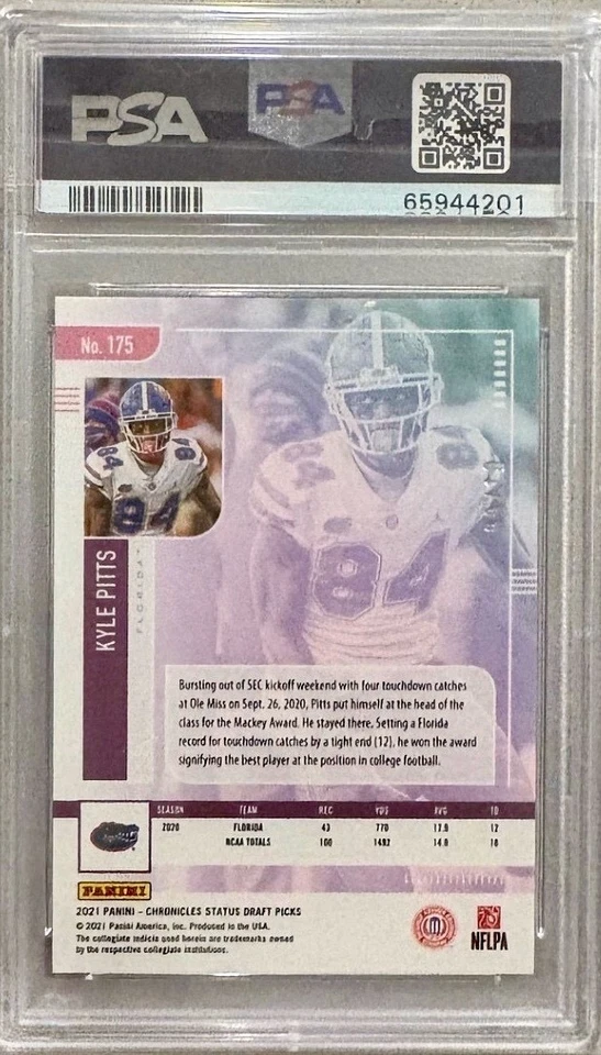 2021 Panini Chronicles DP #175 Kyle Pitts PSA 10 Gold 9/10 POP 2 Rookie RC - Image 2 of 2