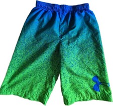 Under Armour Boys Youth Large Swim Trunks Blue Green Ombre Mesh Liner Shorts YLG
