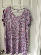 Lands End Womens Shift Dress Sz Large Petite Purple Floral Print 100% Cotton