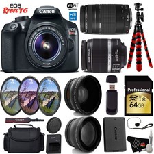 Canon EOS Rebel T6 DSLR Camera 18-55mm is II Lens  75-300mm III Lens  UV...
