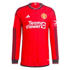 Image of Men's Football Shirt Red 2023-2024 Man Utd Home Soccer Long Sleeve Jersey Tee