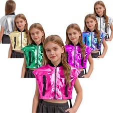 Kids Girls Vest Shiny Jacket Rave Shirt Performance Carnivals Sides Open Disco