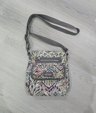Sakroots Multicolor Patterned Flap Crossbody Bag with Gray Strap Geometric Print