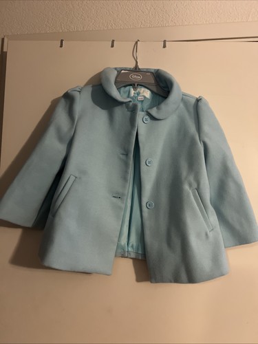 Excellent Used Baby Blue Girls Janie & Jack Warm Soft Coat Sz 5/6 Bow In Back