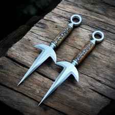 2 piezas de cuchillos réplica hechos a mano Minato Kunai mango de madera grabado | cuchillo de anime |