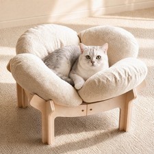 Elevated Flower Cat Bed Wooden Removable Cushion for Indoor Cats
