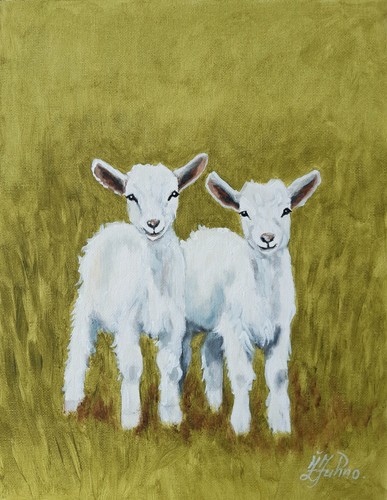 Weiße Baby Ziegen Original Ölgemälde Bauernhaus Kunst 12 mal 9 Bauernhoftier. - Bild 2 von 7