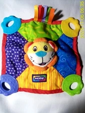 Nuby Lion Sensory Comfort Teething Blankie BPA Free Squeaks Crinkle Ribbon