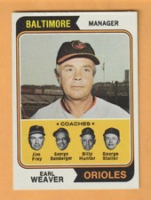 Earl Weaver Baltimore Orioles 1974 Topps #306 HOF