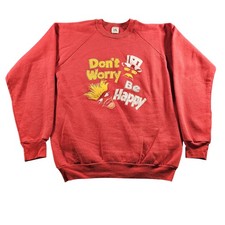 Vintage Fruit Of The Loom Sweatshirt Mens XL Red Don't Worry Be Happy 80s