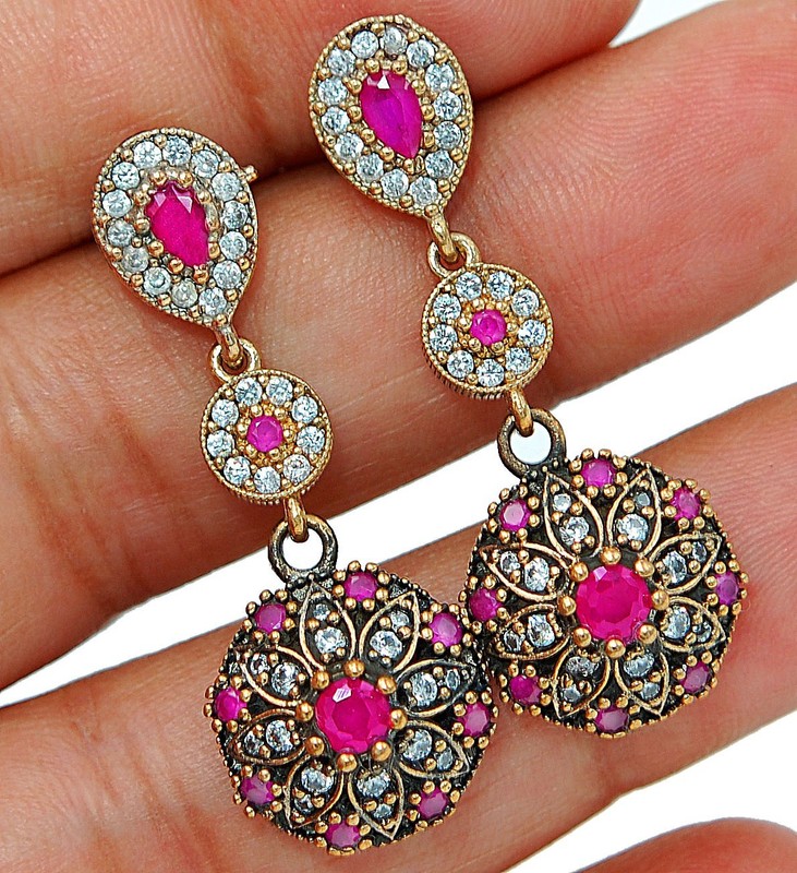 5CT Heat Treated Rubellite Tourmaline 925 Sterling Silver Earrings TE2518