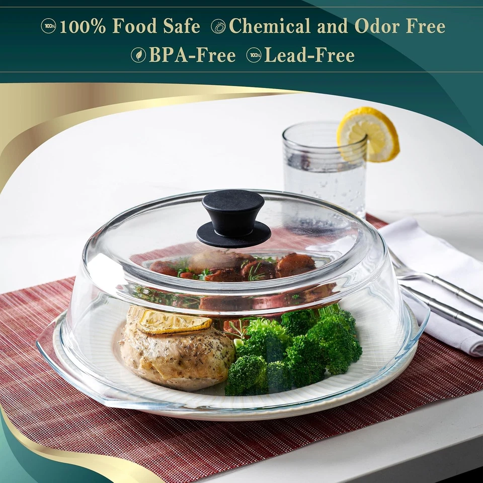 Cubierta alta para salpicaduras de microondas de vidrio para alimentos - Plato transparente para utensilios de cocina y utensilios de horneado Foto 2 de 4