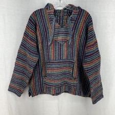 Unbranded Mexican Baja Hoodie Multicolor Striped Size Large